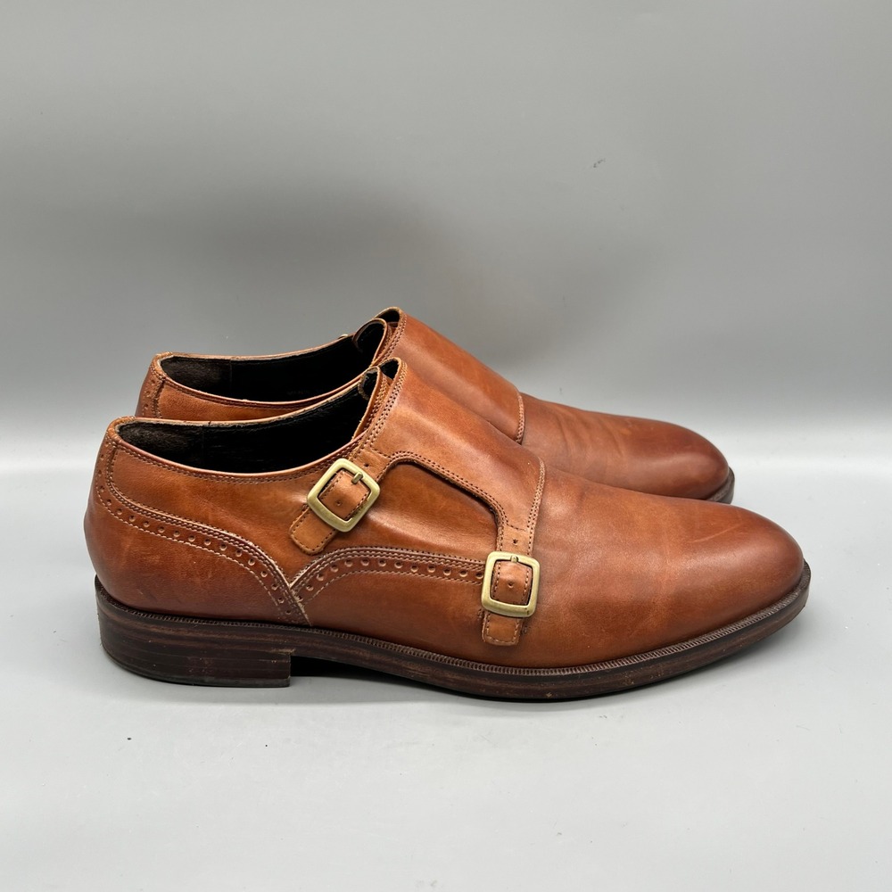 Cole Haan Shoes Mens 10 Brown Leather Grand OS Double Monk Strap Brogue Dress